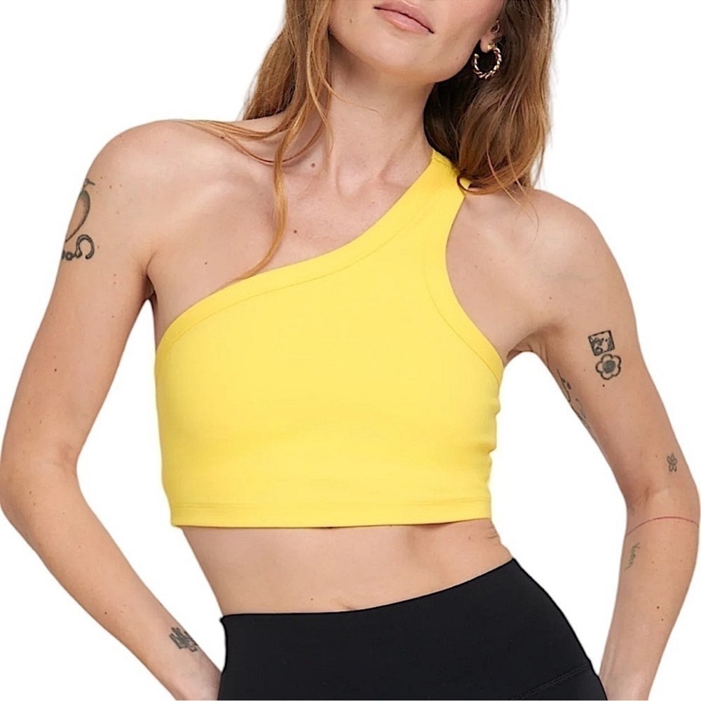 Spiritual Gangster women's cruz one shoulder tank top Sz M yellow